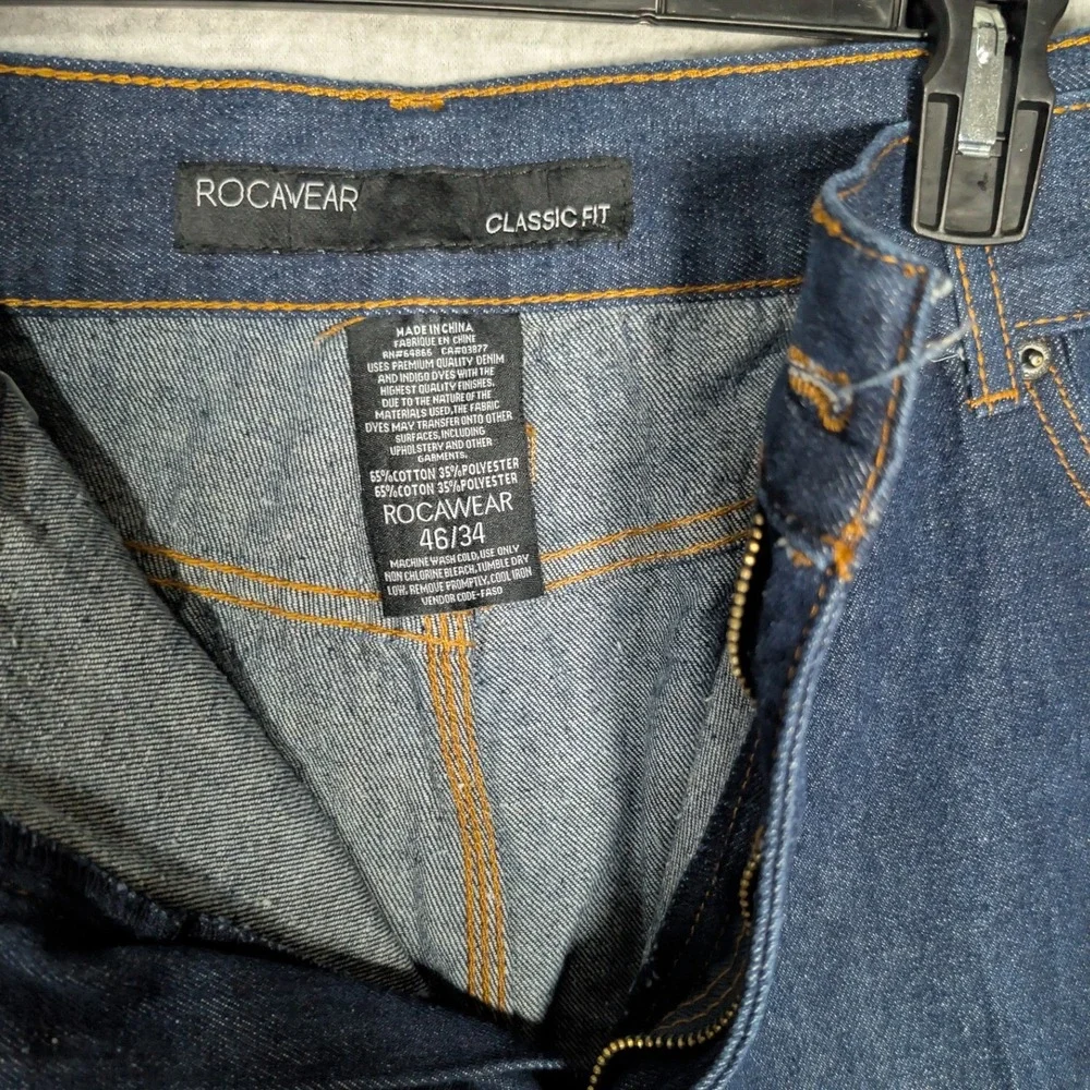 Rocawear Jeans Mens 46x34 Blue Embroidered Baggy Y2K Streetwear  *43x31.5